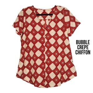LuLaRoe Red Short Sleeve Buttoned Blouse